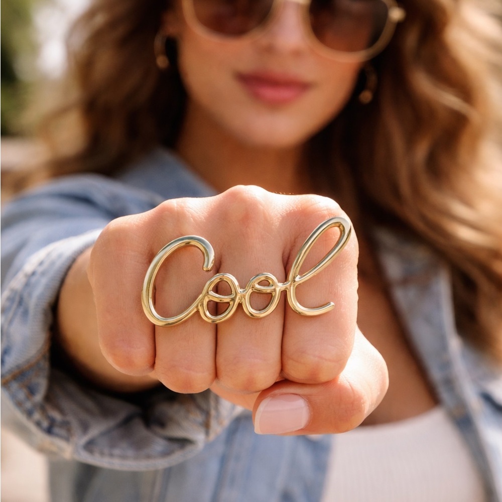 Gold 'Cool' Script Ring - Women Jewelry